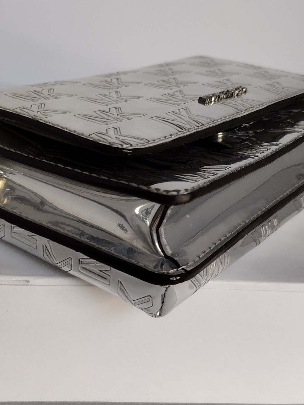 Michael Kors Metallic Silver MK Logo Crossbody - Picture 9 of 11